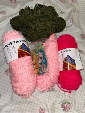 Loops & Threads Pink and Olive Yarn Bundle
